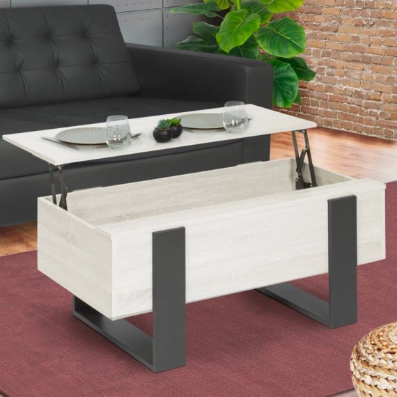 Table basse industrielle relevable bois gris