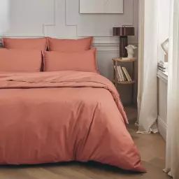 Parure de lit en percale de coton rose corail 200×200