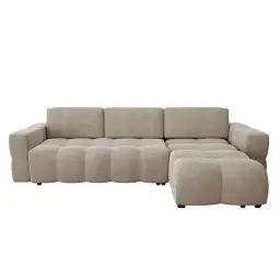 Canapé d&rsquo;angle droit convertible coffre velours taupe 260cm