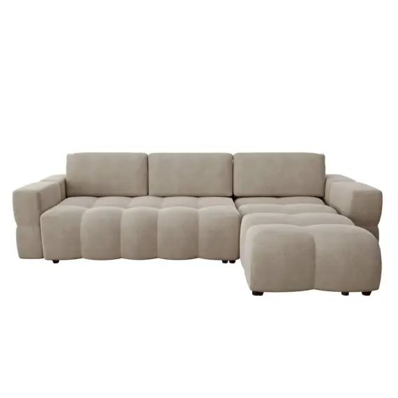 Canapé d&rsquo;angle droit convertible coffre velours taupe 260cm