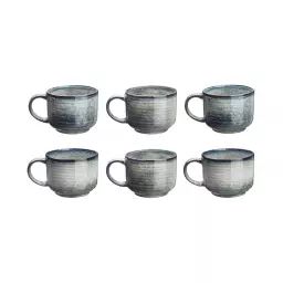 Lot de 6 mugs en grès gris 40cl