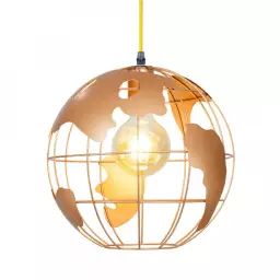 Suspension globe terrestre en métal cuivré
