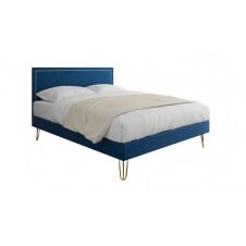 Lit en velours bleu nuit 160×200 avec sommier et tête de lit