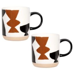Mug en grès à formes géométriques blanches, marrons, noires