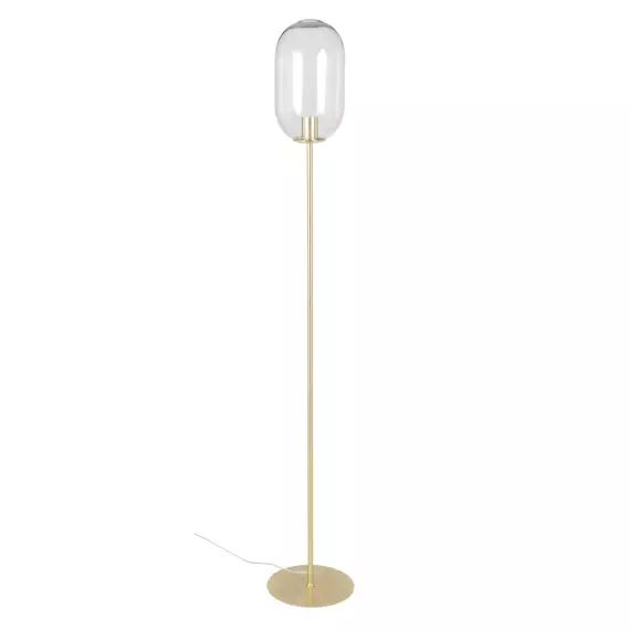 Lampadaire en métal doré et globe ovale en verre H155