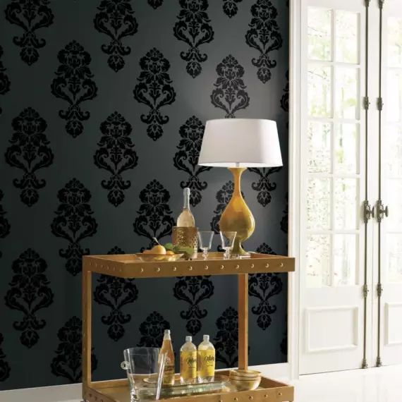 Papier peint papier BLACK AND WHITE damassé noir