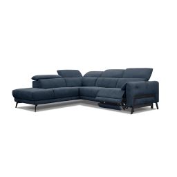 Canapé d’angle gauche 5 places relax électrique tissu bleu