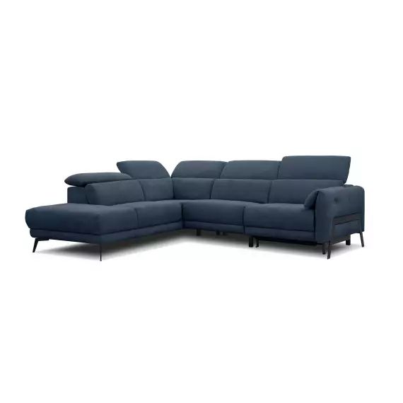 Canapé d’angle gauche 5 places relax électrique tissu bleu