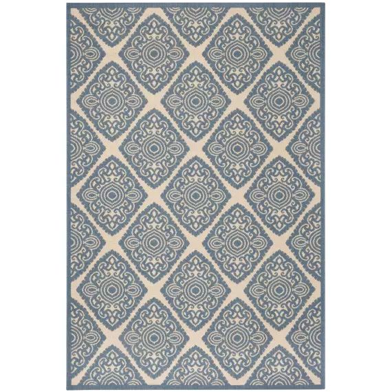 Tapis interieur / exterieur en crème & bleu, 155 x 229 cm
