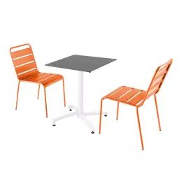 Ensemble table de jardin stratifié ardoise et 2 chaises orange