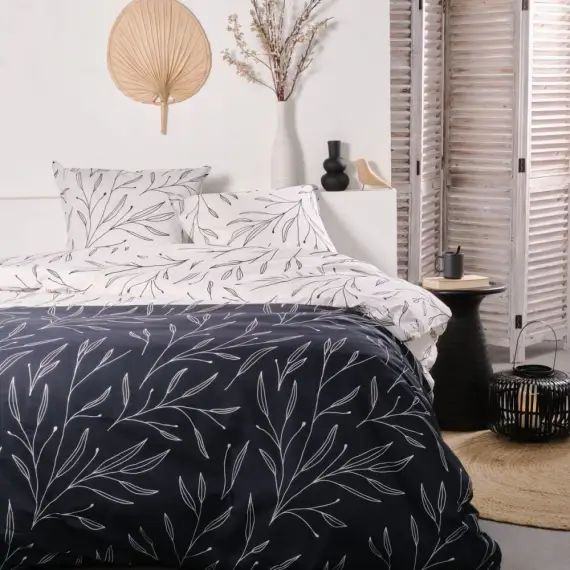 Parure de lit imprimé en coton blanc 220×240