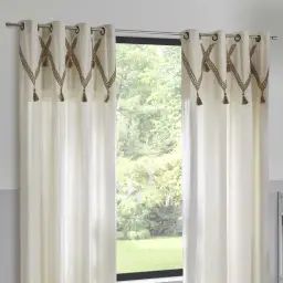 Rideau à pompons en coton et jute coton beige lin 260 x 140