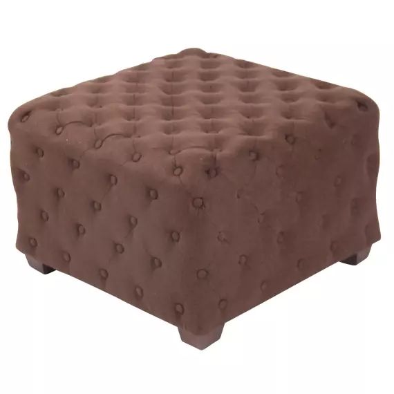 Tabouret bas carré capitonné en tissu Marron