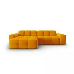 Canapé d’angle gauche 4 places en tissu velours orange