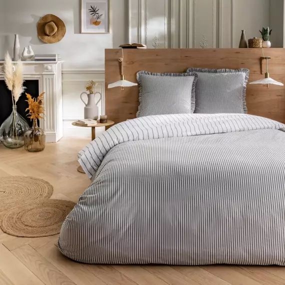Parure de lit 2 personnes coton  imprimé blanc 240x220cm