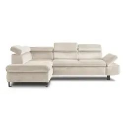 Canapé d&rsquo;angle gauche convertible 5 places Velours Beige