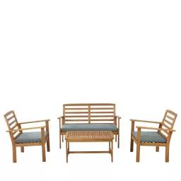 Kimo – Salon de jardin 1 canapé, 2 fauteuils et 1 table basse en bois d’acacia – Couleur – Vert