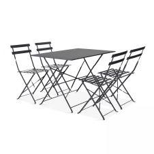 Table de jardin bistrot et 4 chaises pliantes gris