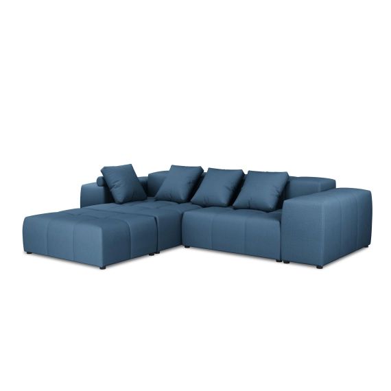 Canapé d’angle 5 places en tissu structuré bleu foncé