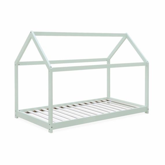 Lit cabane enfant 90×190 en pin vert céladon l alice&rsquo;s