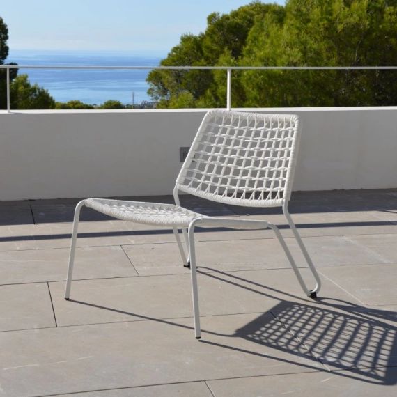 Fauteuil détente de jardin en corde et acier Blanc