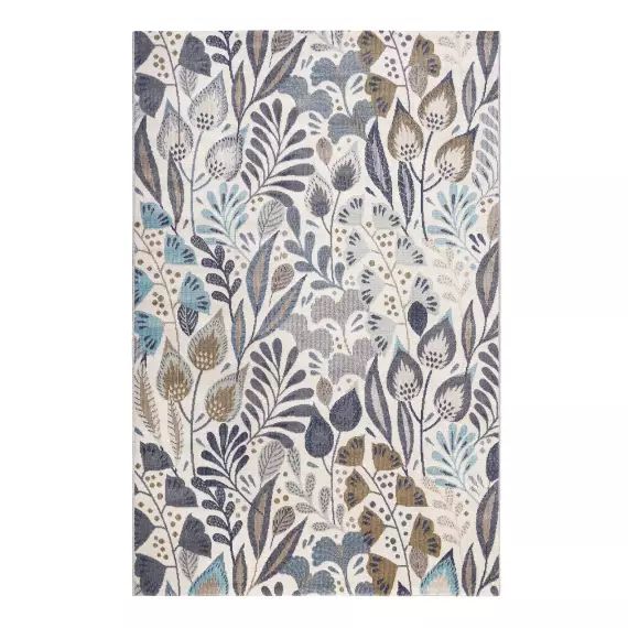 Tapis exterieur thème floral bleu beige 80×150