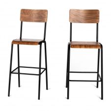 2 chaises de bar métal et bois foncé 77cm