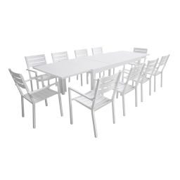 Salon de jardin table 180/300cm en aluminium blanc