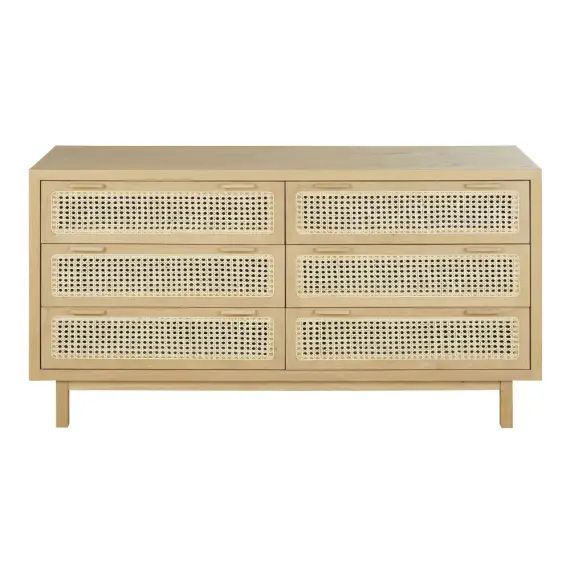 Commode double 6 tiroirs et cannage en rotin