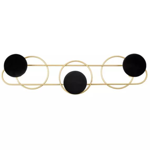 Patère 3 crochets en métal doré et velours noir