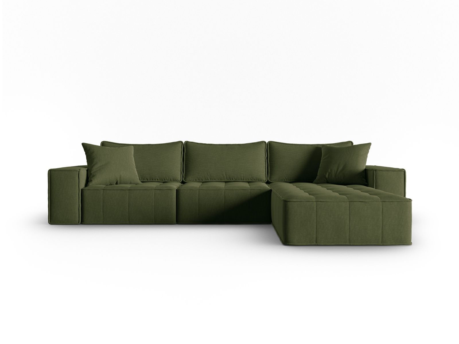 Canapé d’angle droit modulable 5 places en tissu structurel vert