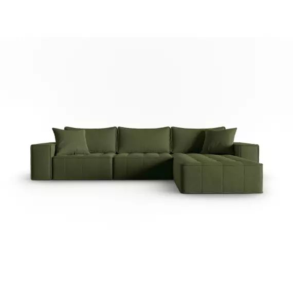 Canapé d’angle droit modulable 5 places en tissu structurel vert