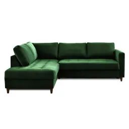 Canapé d&rsquo;angle gauche convertible 5 places Velours Vert