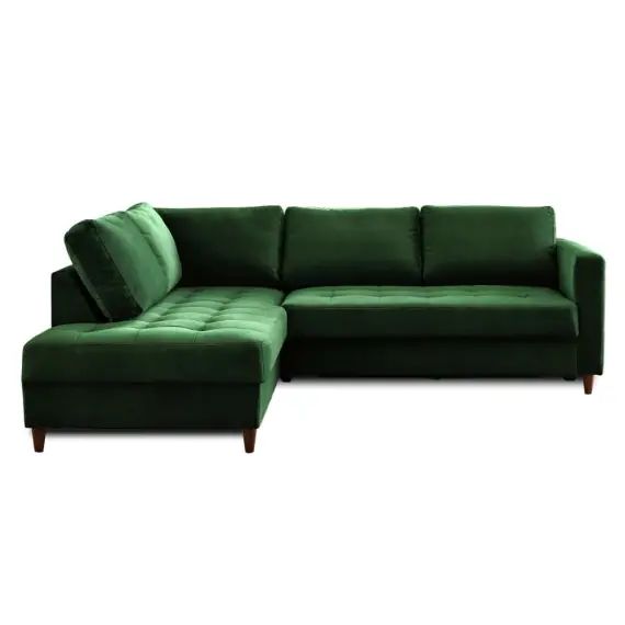 Canapé d&rsquo;angle gauche convertible 5 places Velours Vert