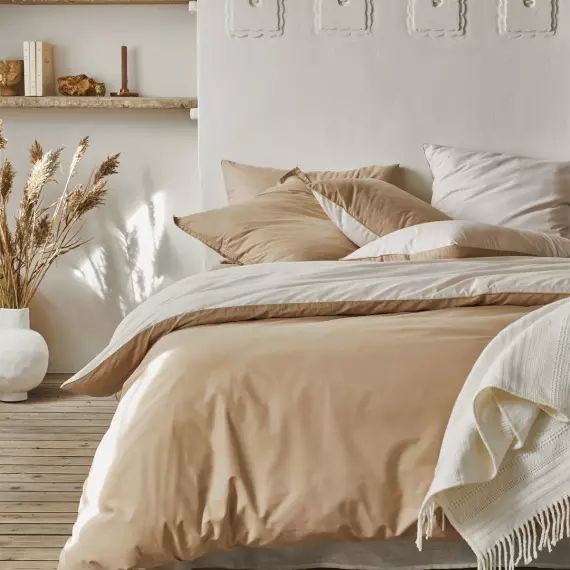 Housse de couette bicolore en coton beige 260×240