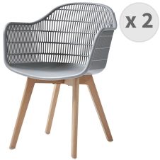 Chaise scandinave gris pieds hêtre (x2)