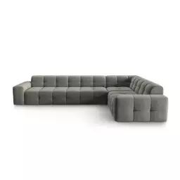 Canapé d’angle droit 6 places en tissu velours gris foncé