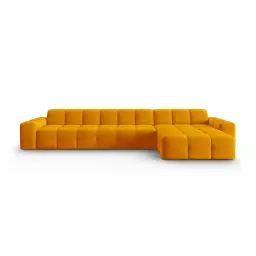 Canapé d’angle droit 5 places en tissu velours orange