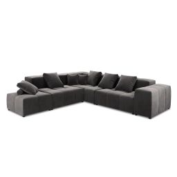 Canapé d’angle 5 places en velours gris foncé
