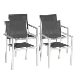 Lot de 4 chaises en aluminium blanc et textilène gris