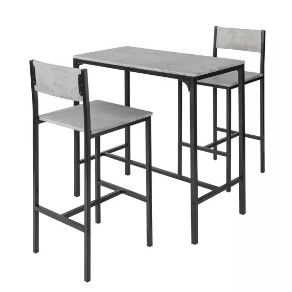 Set de 1 table et 2 chaises de bar effet bois et métal noir