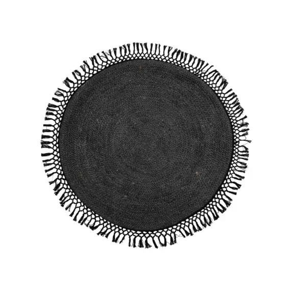 Idakamille – Tapis rond en jute – Couleur – Noir, Dimensions – ø122 cm
