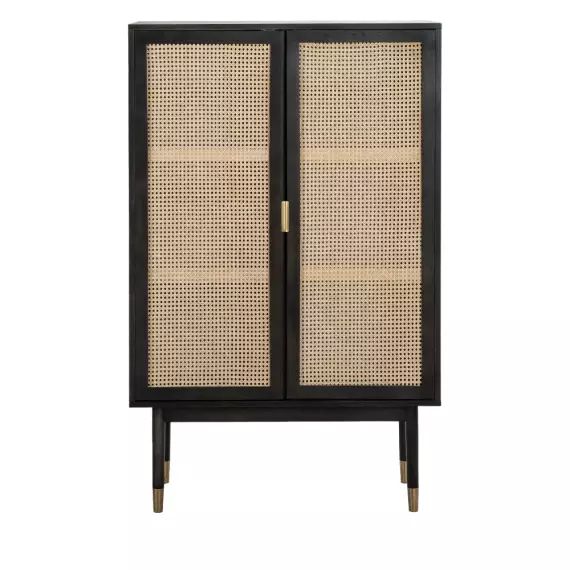 Hogarn – Armoire 2 portes en bois et cannage – Couleur – Noir