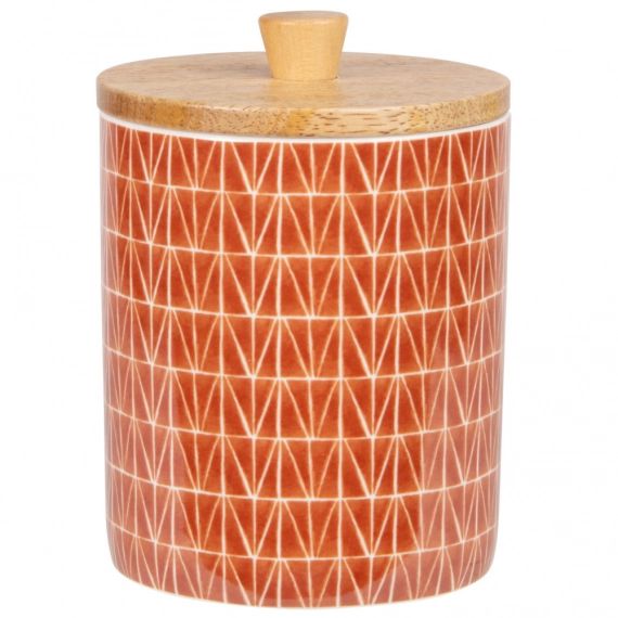 Pot en porcelaine terracotta et beige et couvercle en bambou H12