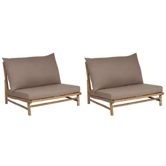 Lot de 2 chaises en bambou bois clair et taupe