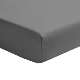 Drap housse en percale de coton gris 100×200