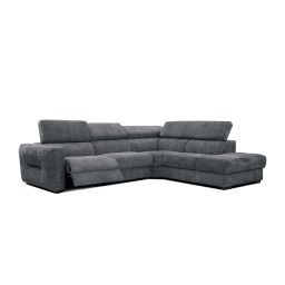 Canapé d’angle droit 5 places avec relax électrique tissu gris foncé