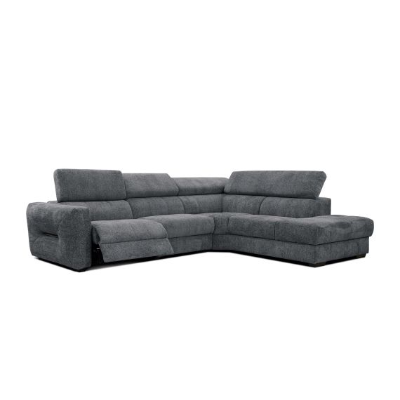 Canapé d’angle droit 5 places avec relax électrique tissu gris foncé