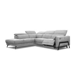 Canapé d’angle gauche 5 places relax électrique tissu gris