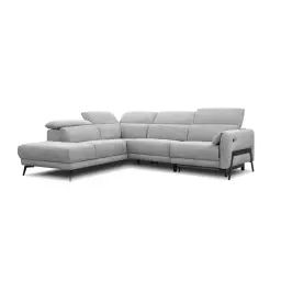 Canapé d’angle gauche 5 places relax électrique tissu gris